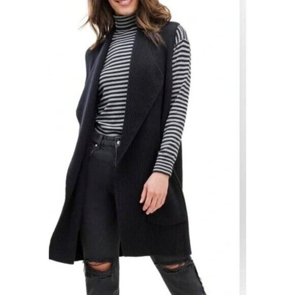 Anthropologie Splendid Juliet Black Ribbed Open Front Knit Vest X-Small - Picture 16 of 16